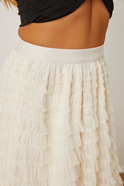 Ruched High Waist Tiered Skirt - Skirt - Ivory - Bella Bourget