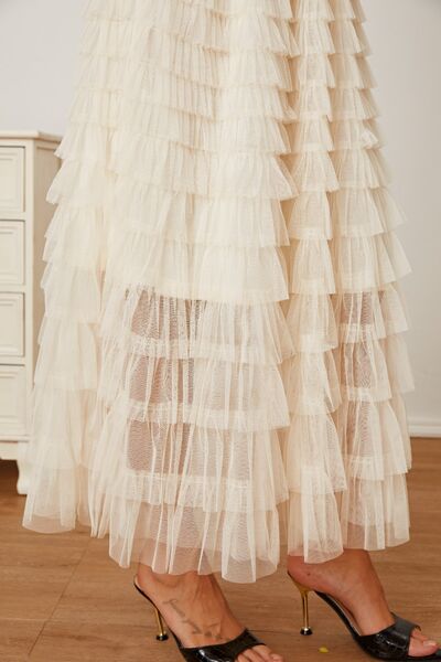 Ruched High Waist Tiered Skirt - Skirt - Ivory - Bella Bourget