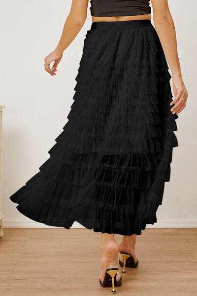 Ruched High Waist Tiered Skirt - Skirt - Black - Bella Bourget