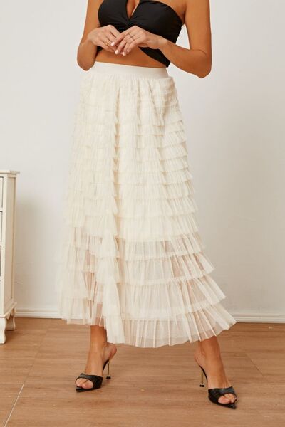 Ruched High Waist Tiered Skirt - Skirt - Ivory - Bella Bourget
