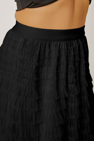 Ruched High Waist Tiered Skirt - Skirt - Black - Bella Bourget