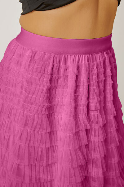 Ruched High Waist Tiered Skirt - Skirt - Fuchsia Pink - Bella Bourget