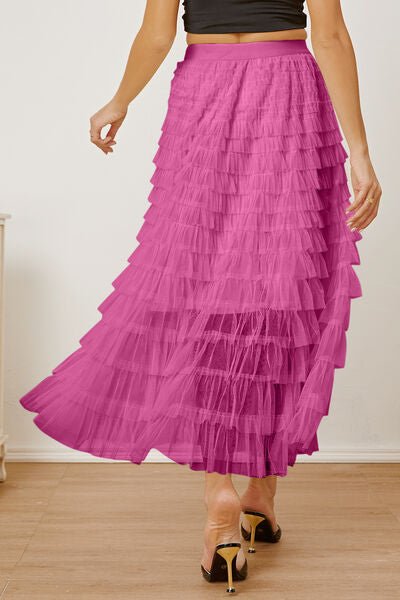 Ruched High Waist Tiered Skirt - Skirt - Fuchsia Pink - Bella Bourget