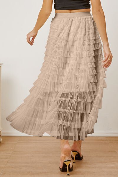 Ruched High Waist Tiered Skirt - Skirt - Khaki - Bella Bourget