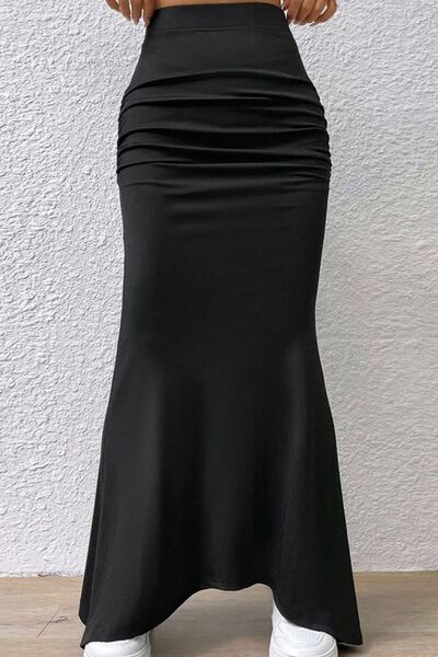 Ruched Maxi Trumpet Skirt - Skirt - Black - Bella Bourget