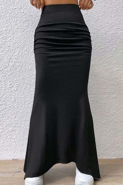 Ruched Maxi Trumpet Skirt - Skirt - Black - Bella Bourget