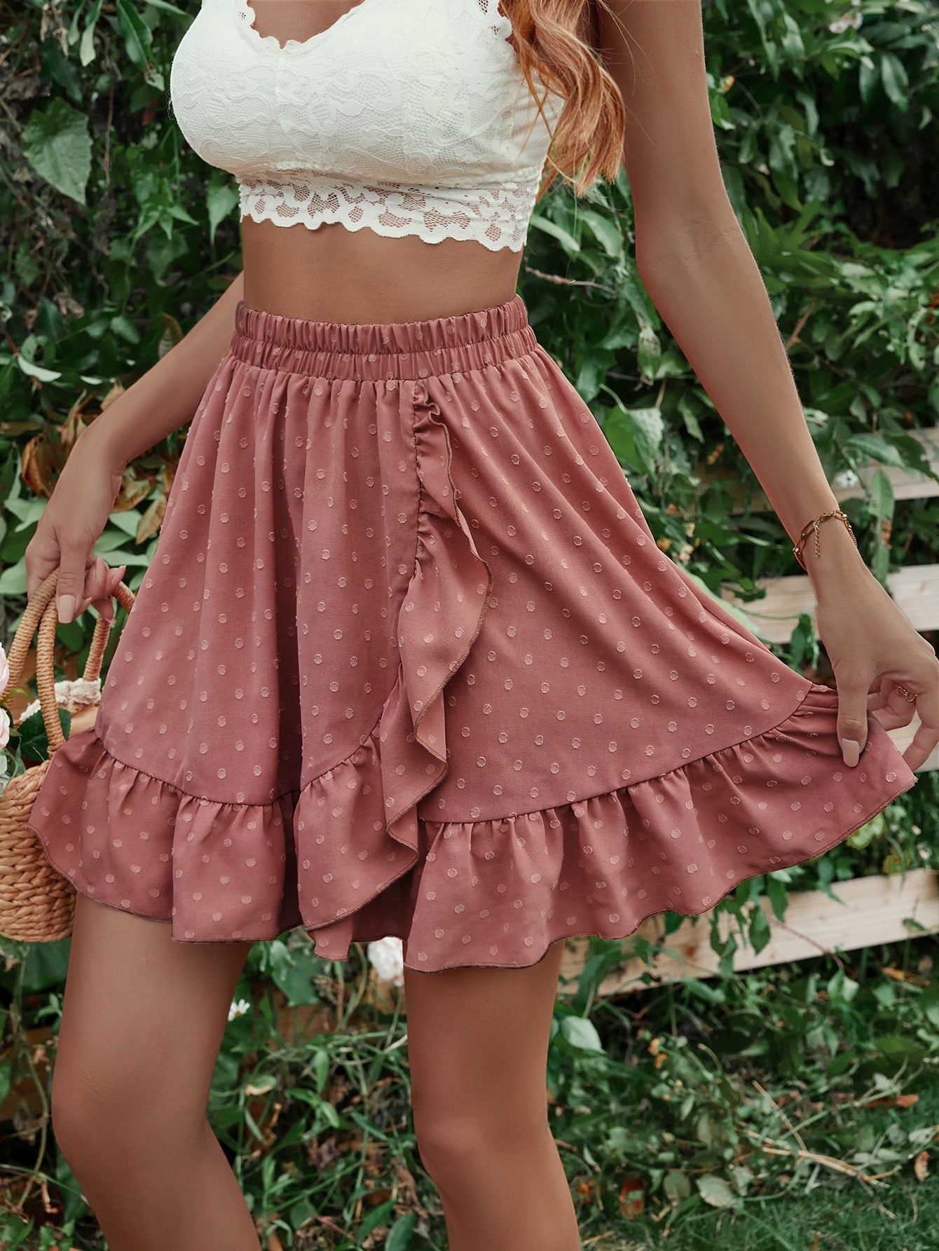 Ruffle Hem Elastic Waist Mini Skirt - Skirt - Light Mauve - Bella Bourget