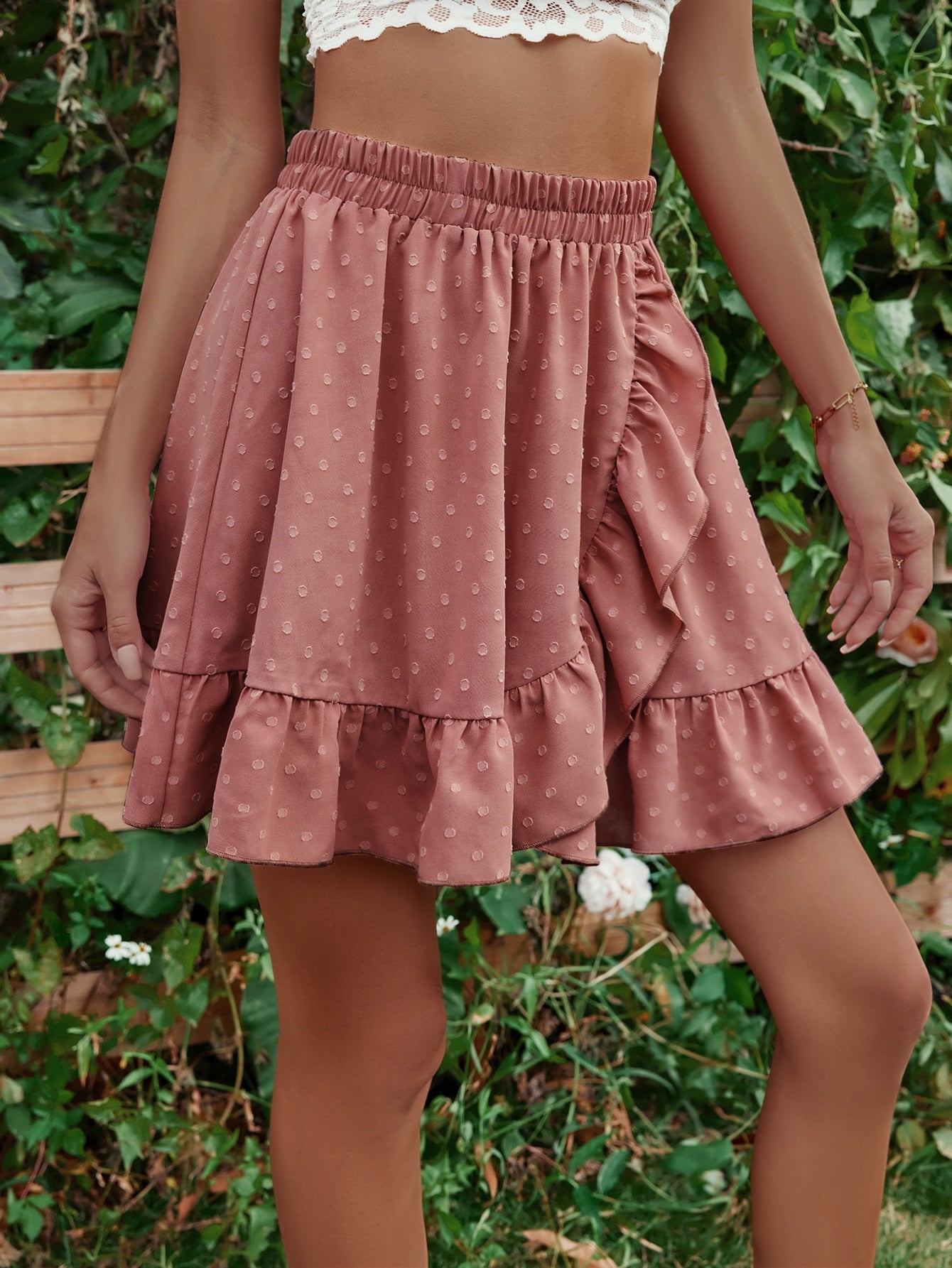 Ruffle Hem Elastic Waist Mini Skirt - Skirt - Light Mauve - Bella Bourget