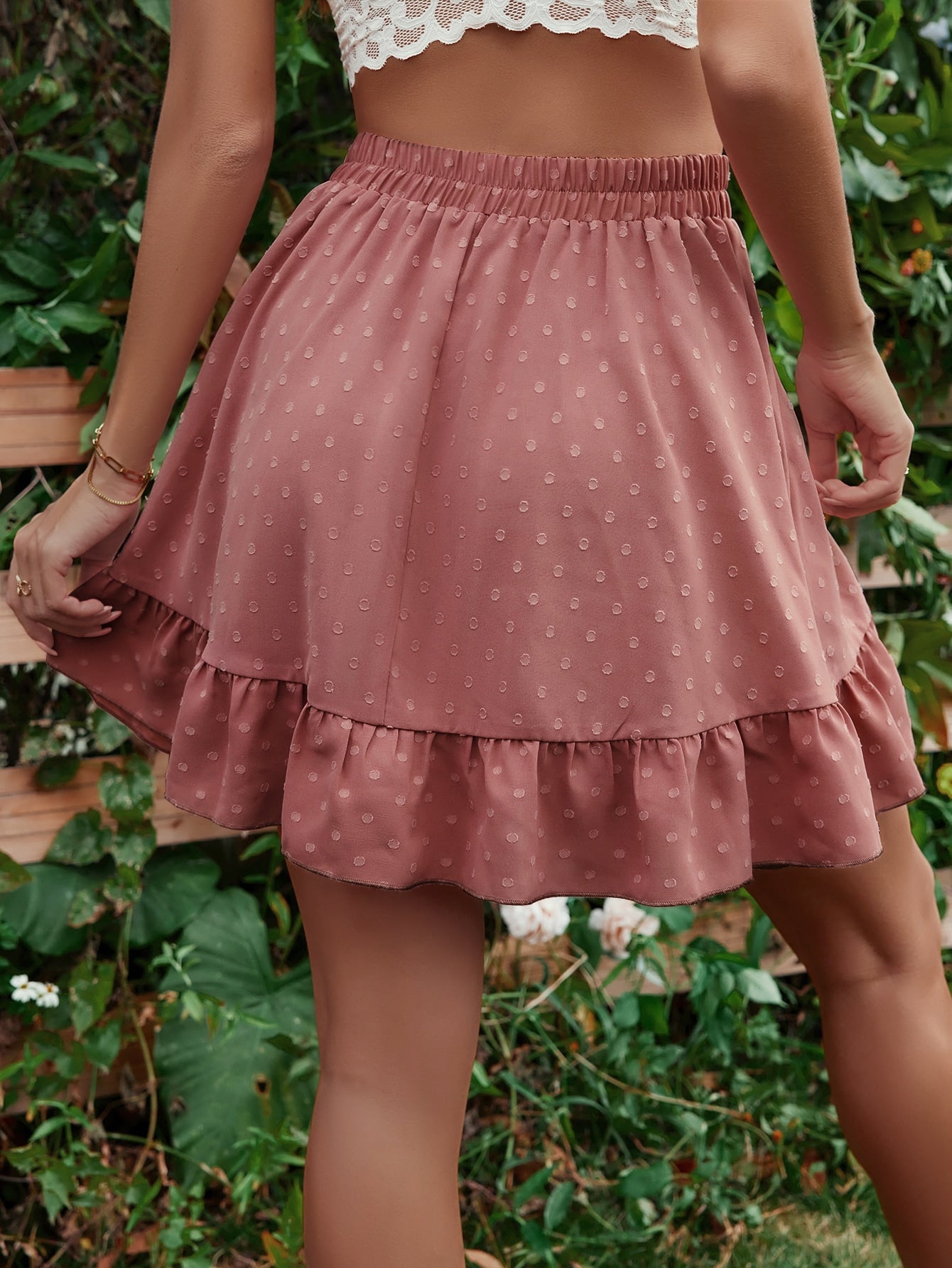 Ruffle Hem Elastic Waist Mini Skirt - Skirt - Light Mauve - Bella Bourget