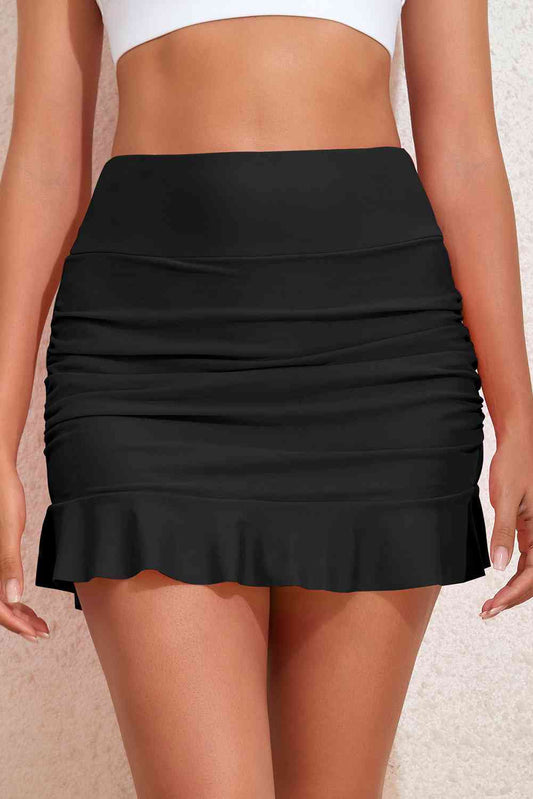 Ruffle Hem Swim Skirt - Swim Skort - Black - Bella Bourget