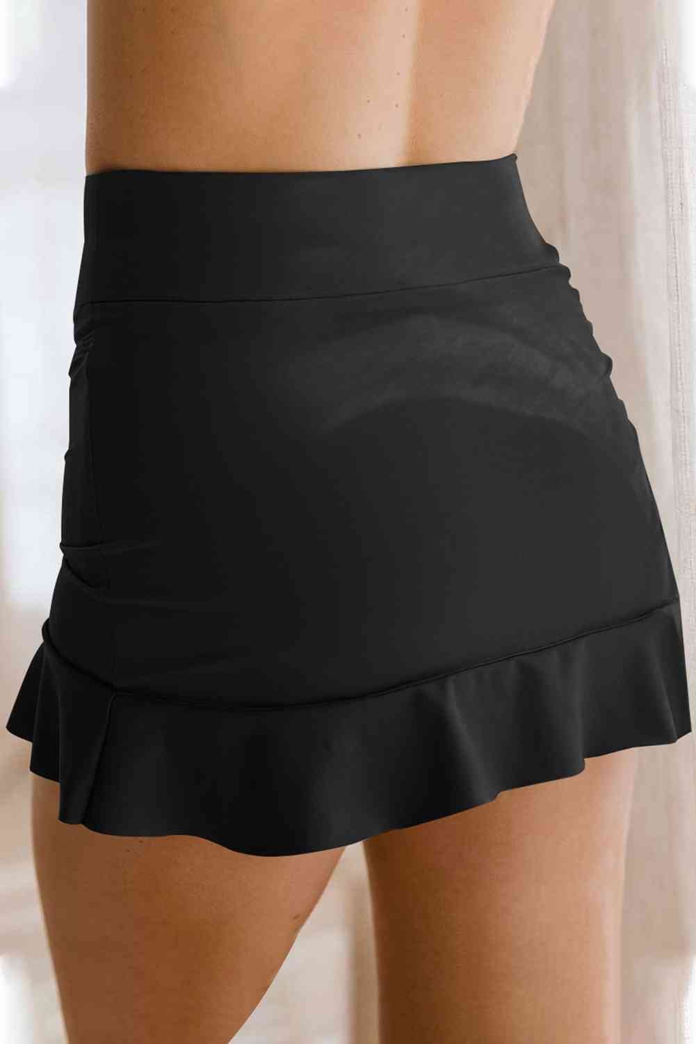 Ruffle Hem Swim Skirt - Swim Skort - Black - Bella Bourget