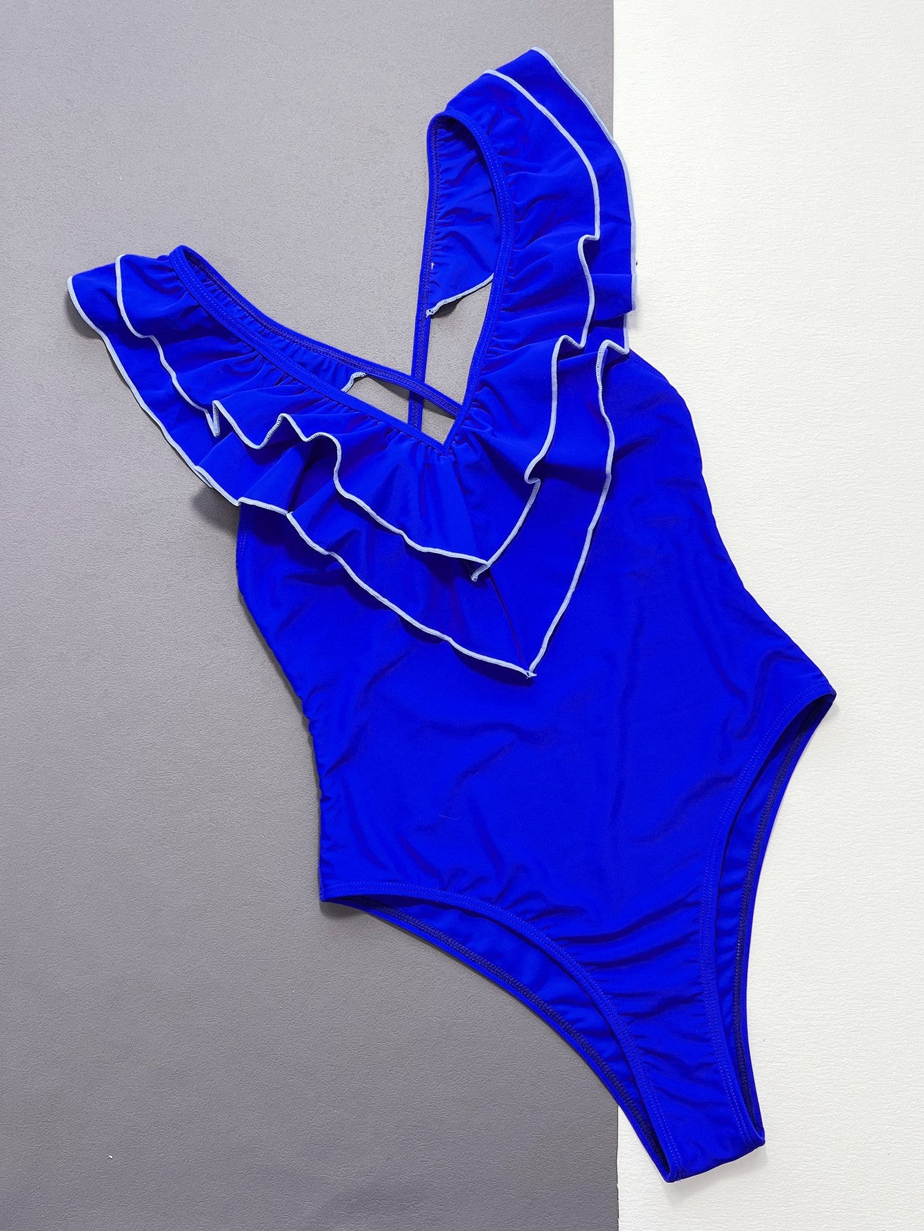 Ruffled Crisscross Backless One - Piece Swimsuit - One - Piece Swimsuit - Royal Blue - Bella Bourget