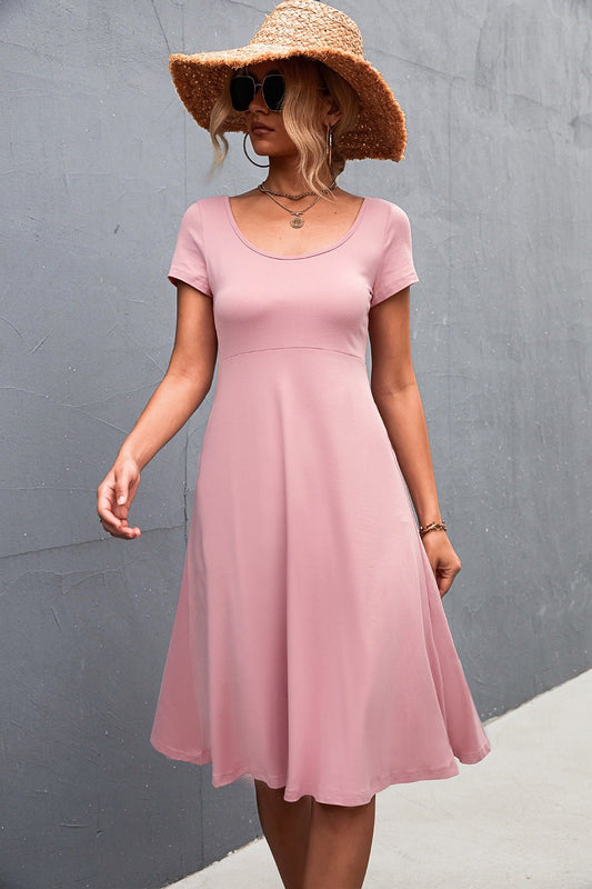 Scoop Neck Short Sleeve Dress - Dress - Blush Pink - Bella Bourget