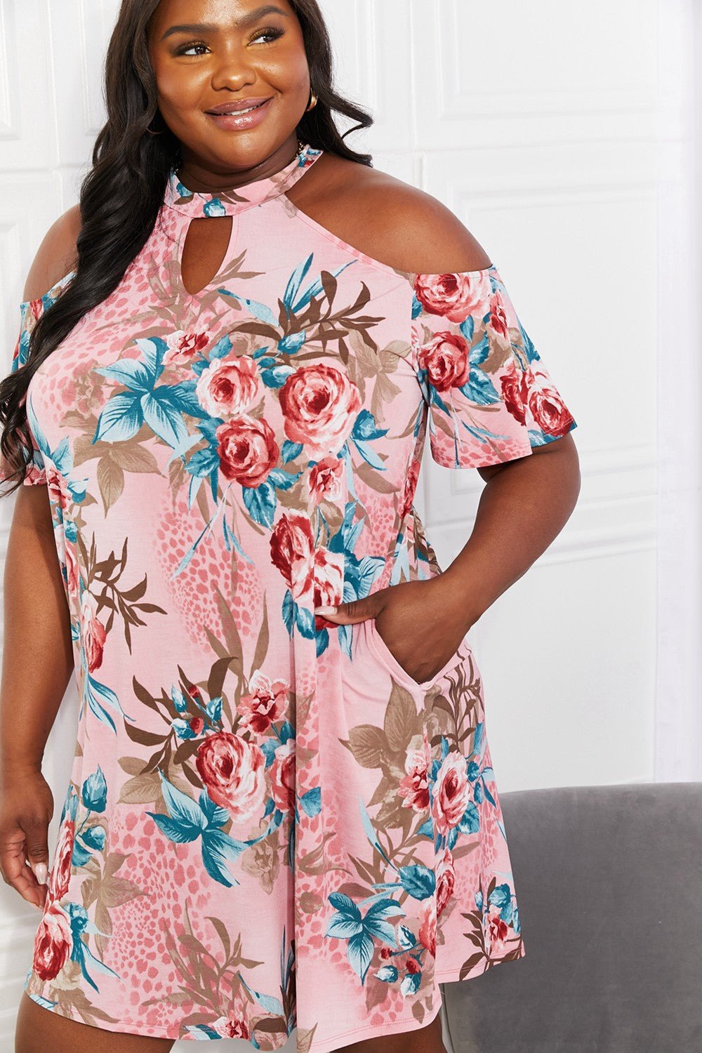 Sew In Love Full Size Fresh - Cut Flowers Cold - Shoulder Dress - Dress - Dusty Pink - Bella Bourget