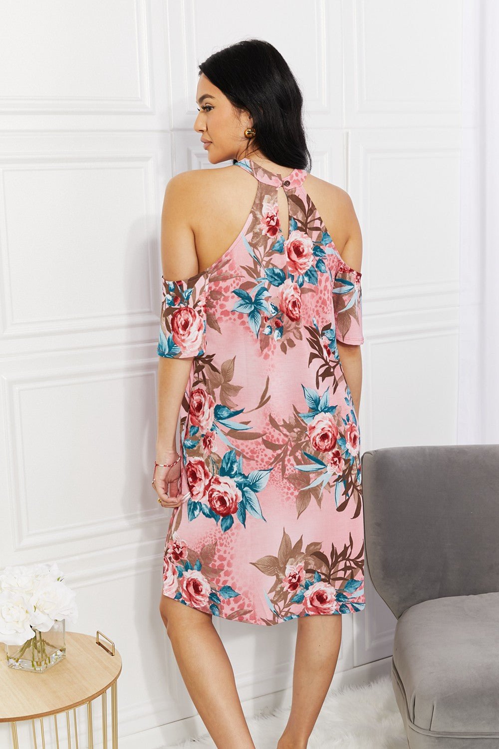 Sew In Love Full Size Fresh - Cut Flowers Cold - Shoulder Dress - Dress - Dusty Pink - Bella Bourget