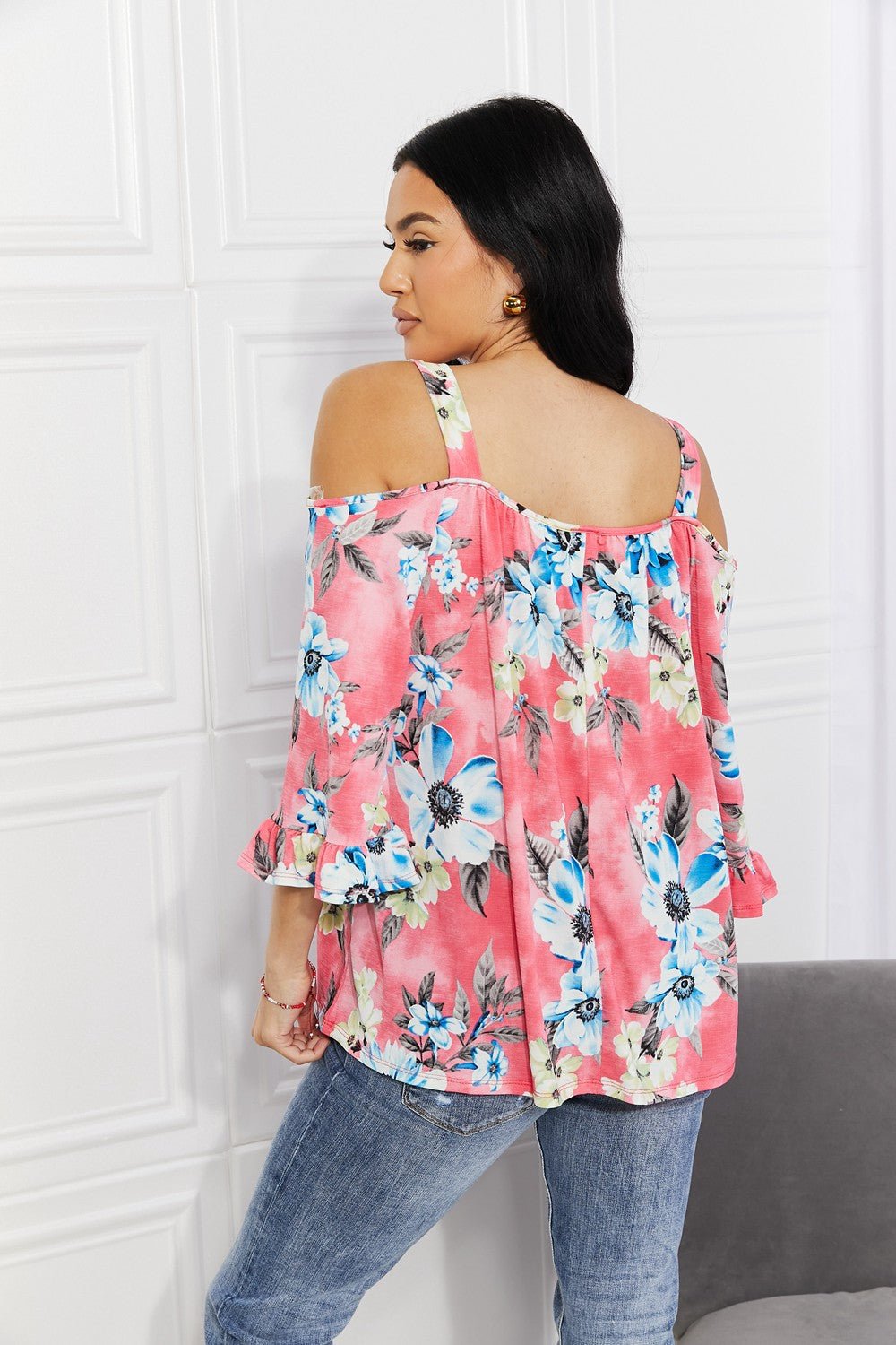 Sew In Love Full Size Fresh Take Floral Cold - Shoulder Top - Full Size Blouse - Rouge Pink - Bella Bourget