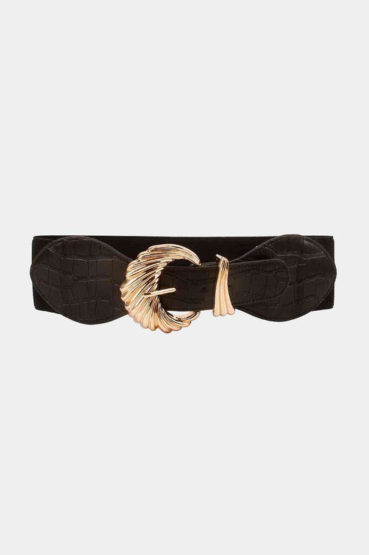 Shell Buckle Elastic Belt - belt - Black - Bella Bourget