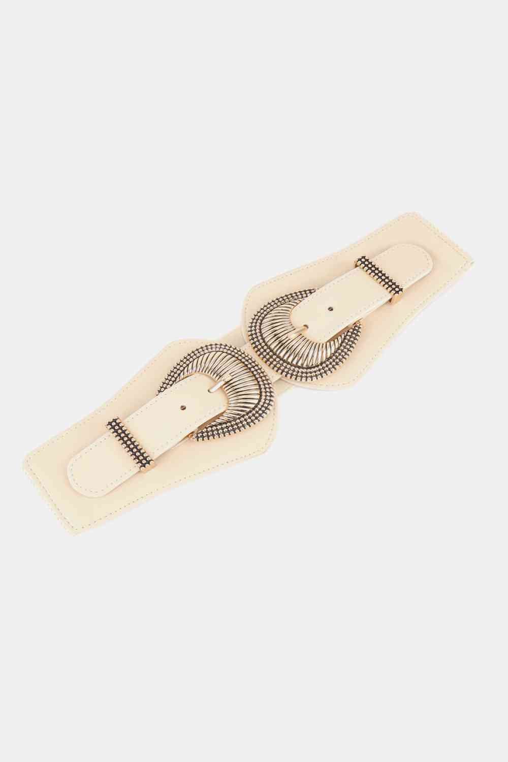 Shell Double Buckle Elastic Wide Belt - belt - Cream - Bella Bourget