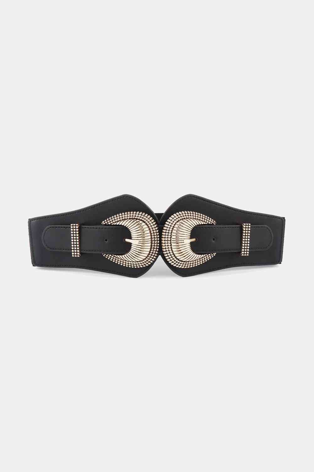 Shell Double Buckle Elastic Wide Belt - belt - Black - Bella Bourget