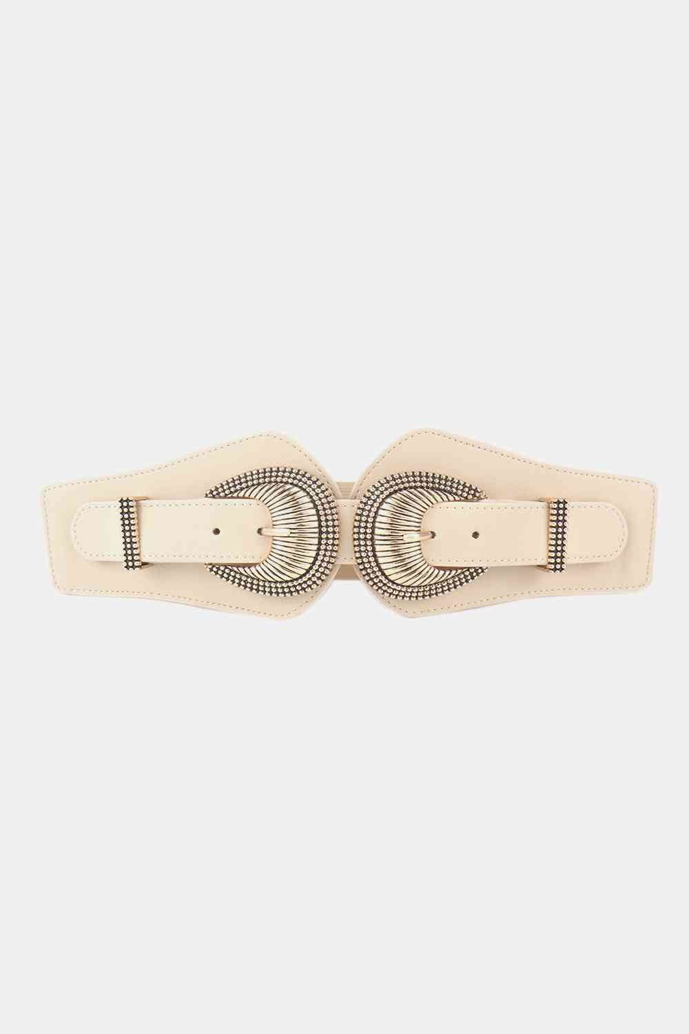 Shell Double Buckle Elastic Wide Belt - belt - Cream - Bella Bourget