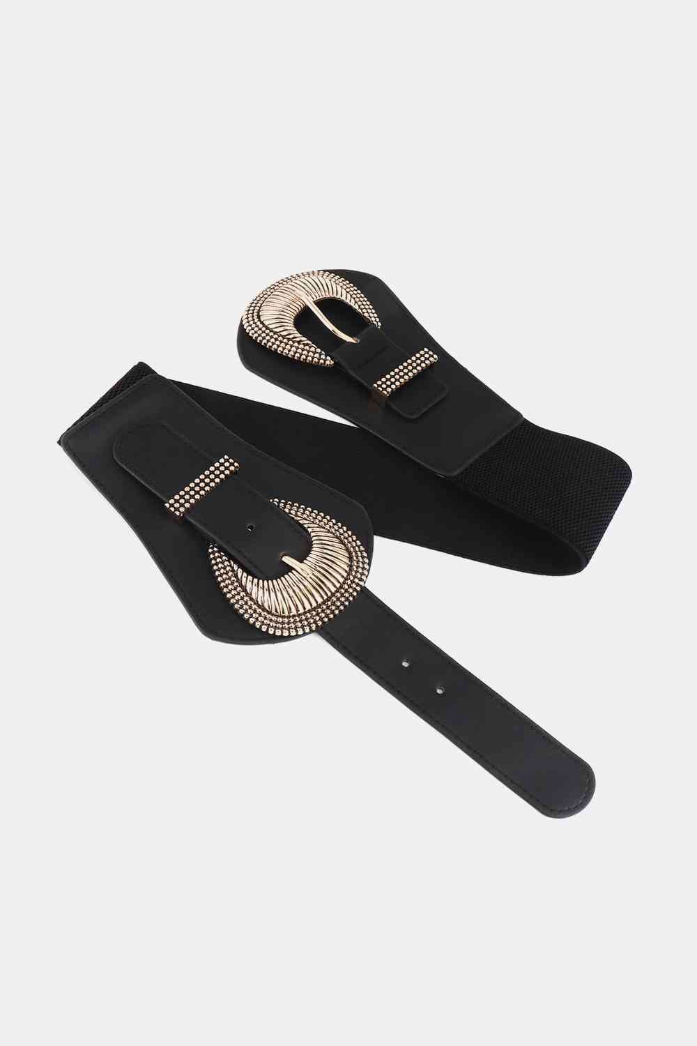 Shell Double Buckle Elastic Wide Belt - belt - Black - Bella Bourget