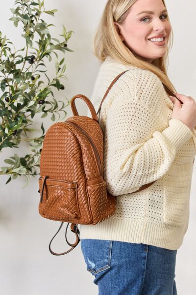 SHOMICO PU Leather Woven Backpack - bag - TAN - Bella Bourget