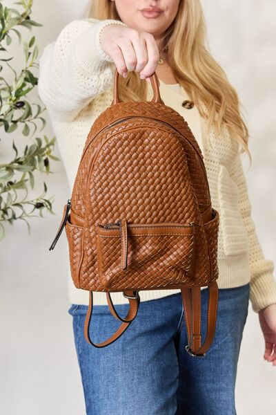 SHOMICO PU Leather Woven Backpack - bag - TAN - Bella Bourget