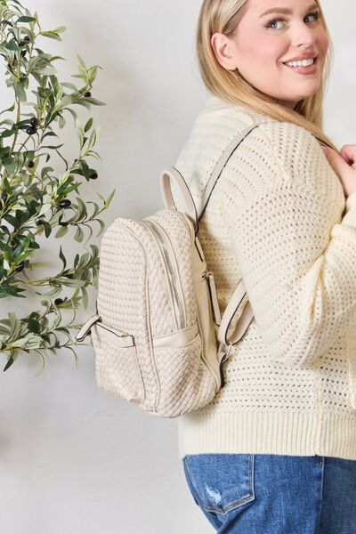 SHOMICO PU Leather Woven Backpack - bag - BEIGE - Bella Bourget