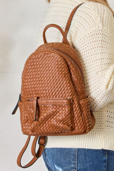 SHOMICO PU Leather Woven Backpack - bag - TAN - Bella Bourget