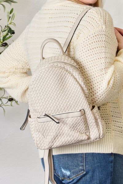 SHOMICO PU Leather Woven Backpack - bag - BEIGE - Bella Bourget