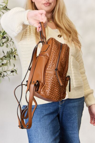 SHOMICO PU Leather Woven Backpack - bag - TAN - Bella Bourget