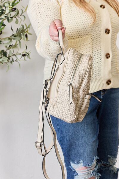 SHOMICO PU Leather Woven Backpack - bag - BEIGE - Bella Bourget