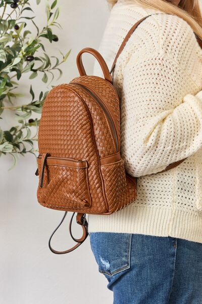 SHOMICO PU Leather Woven Backpack - bag - TAN - Bella Bourget