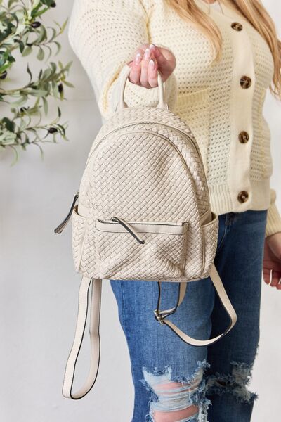 SHOMICO PU Leather Woven Backpack - bag - BEIGE - Bella Bourget