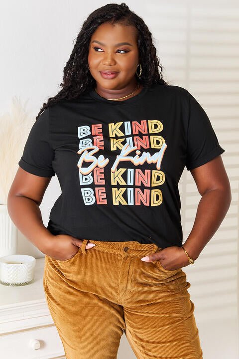 Simply Love BE KIND Graphic Round Neck T - Shirt - TikTok - Black - Bella Bourget