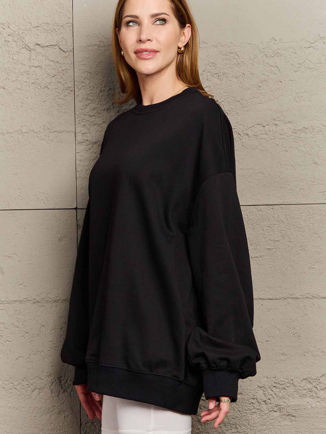 Simply Love Full Size Dropped Shoulder Sweatshirt - Sweatshirt - Black - Bella Bourget