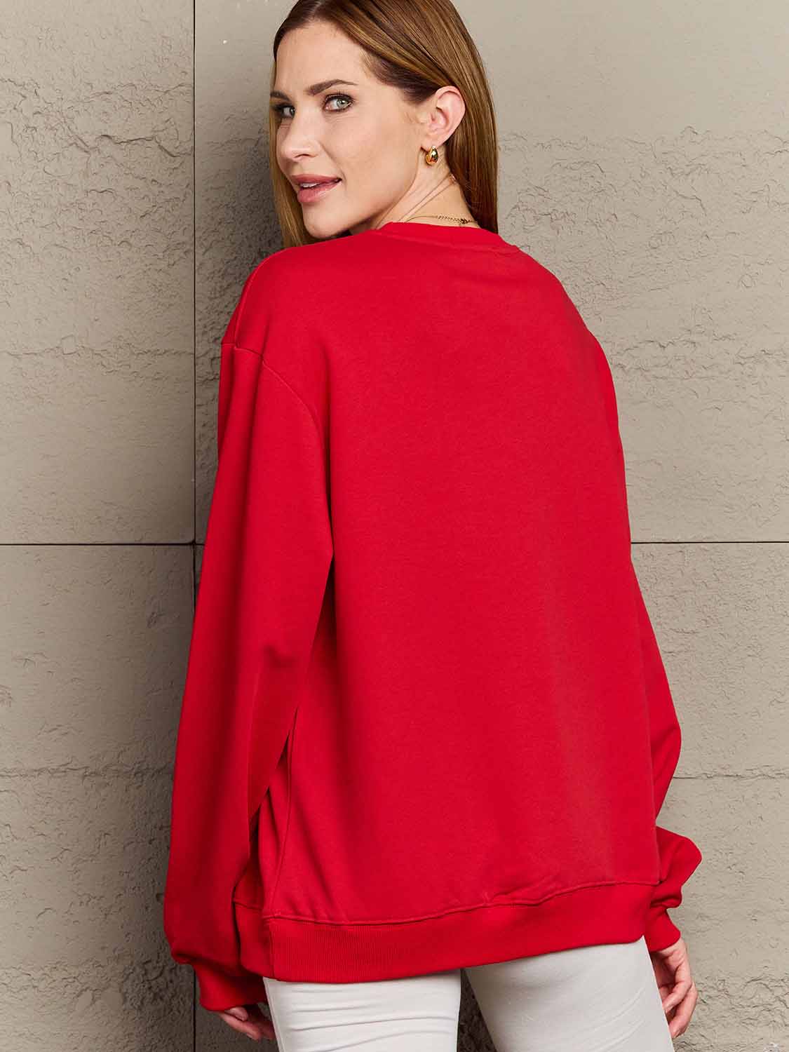 Simply Love Full Size Dropped Shoulder Sweatshirt - Sweatshirt - Red - Bella Bourget