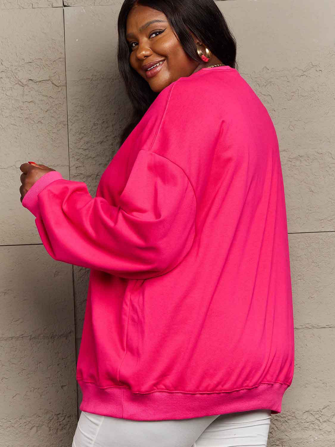 Simply Love Full Size Dropped Shoulder Sweatshirt - Sweatshirt - Hot Pink - Bella Bourget