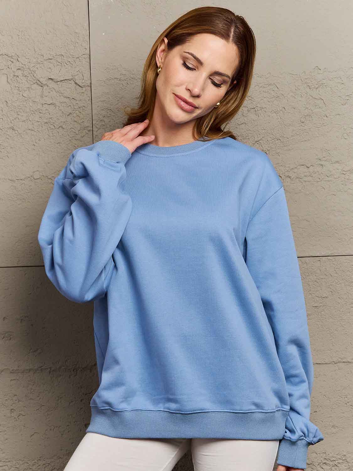 Simply Love Full Size Dropped Shoulder Sweatshirt - Sweatshirt - Misty Blue - Bella Bourget