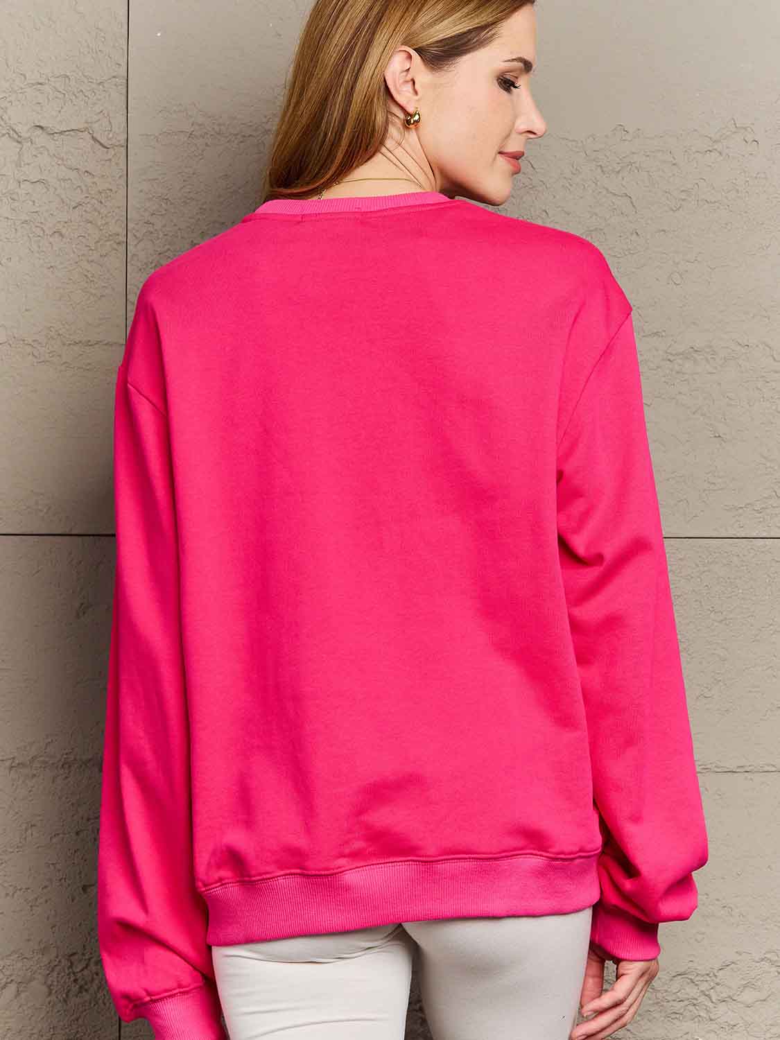 Simply Love Full Size Dropped Shoulder Sweatshirt - Sweatshirt - Hot Pink - Bella Bourget