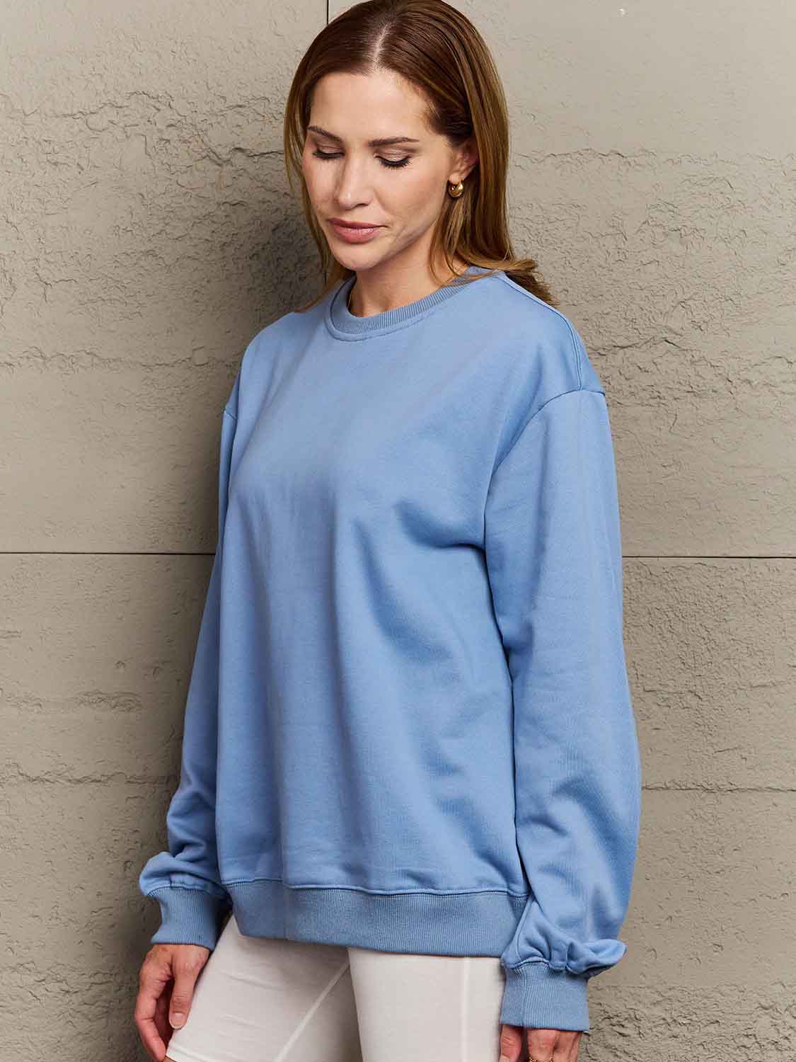 Simply Love Full Size Dropped Shoulder Sweatshirt - Sweatshirt - Misty Blue - Bella Bourget