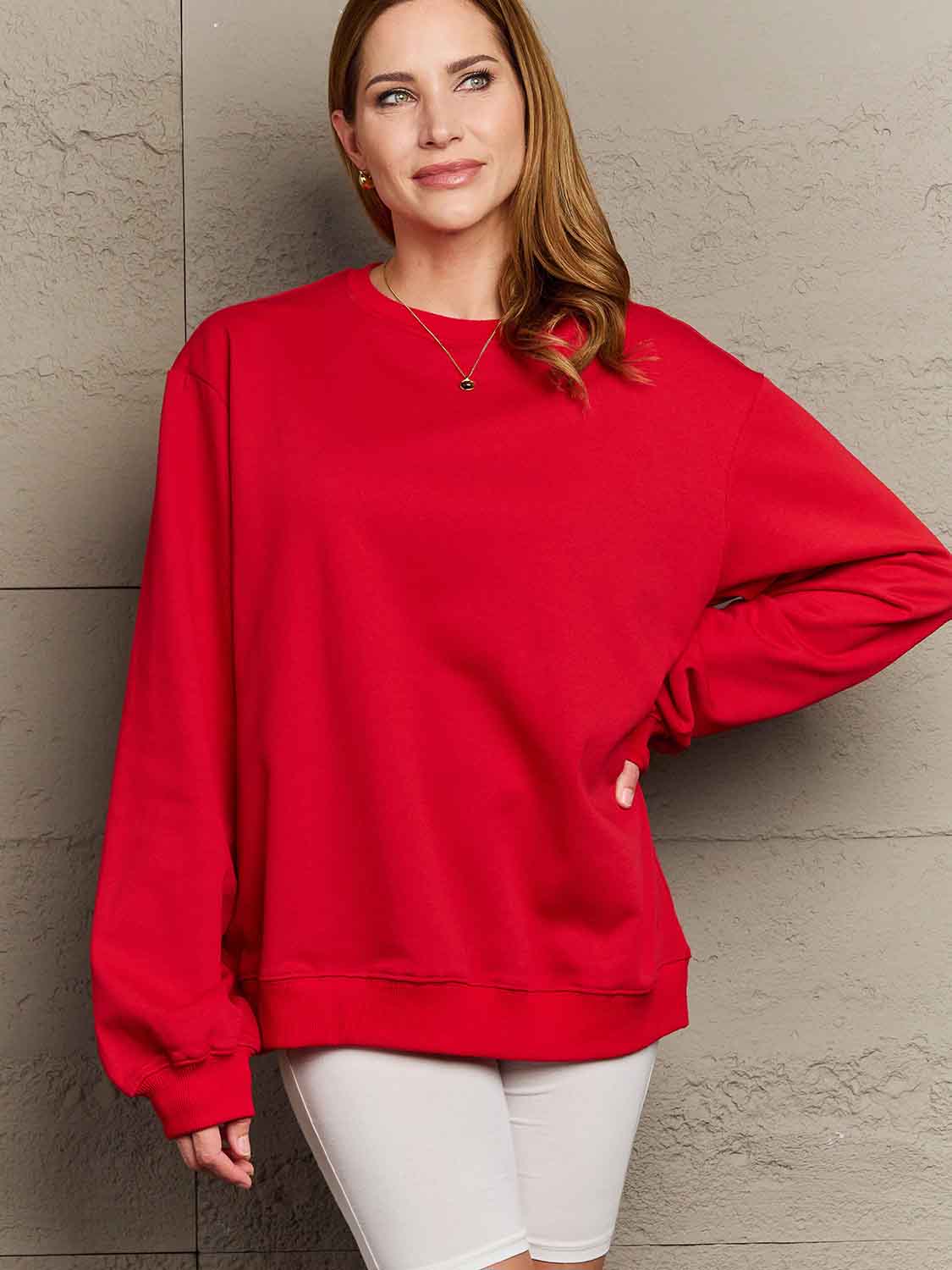 Simply Love Full Size Dropped Shoulder Sweatshirt - Sweatshirt - Red - Bella Bourget