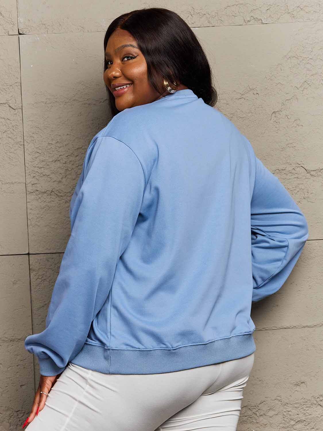 Simply Love Full Size Dropped Shoulder Sweatshirt - Sweatshirt - Misty Blue - Bella Bourget