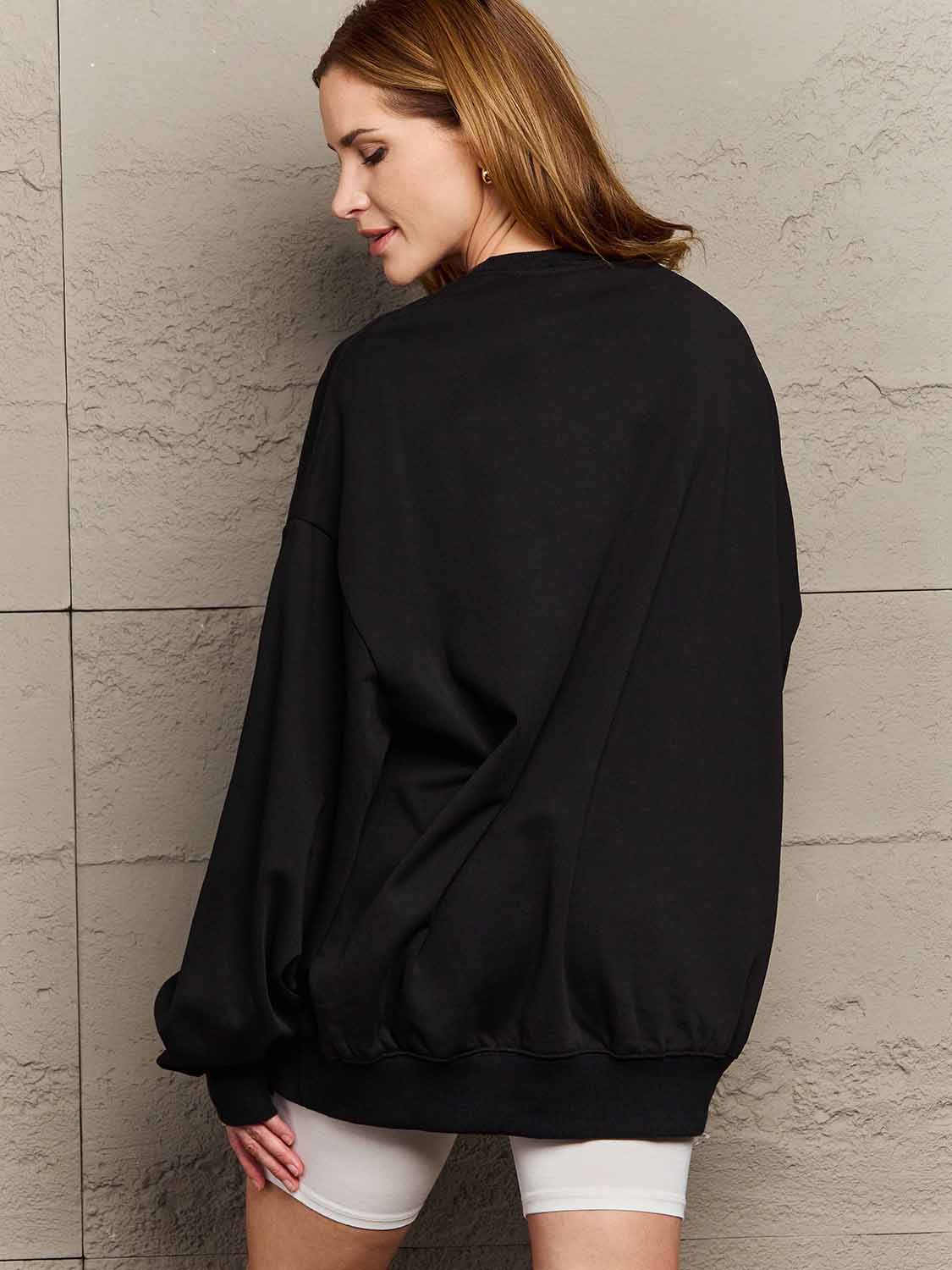 Simply Love Full Size Dropped Shoulder Sweatshirt - Sweatshirt - Black - Bella Bourget