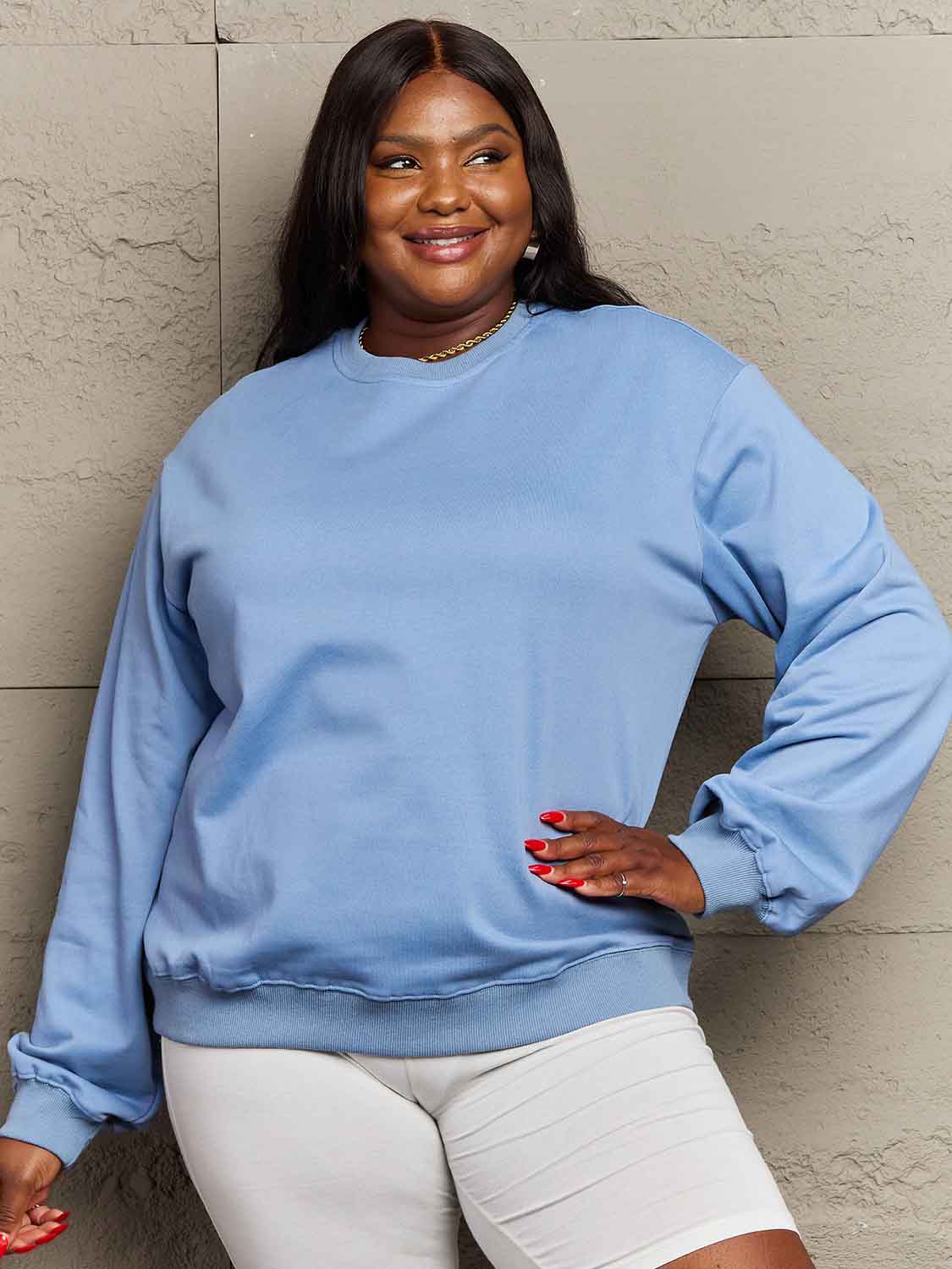 Simply Love Full Size Dropped Shoulder Sweatshirt - Sweatshirt - Misty Blue - Bella Bourget