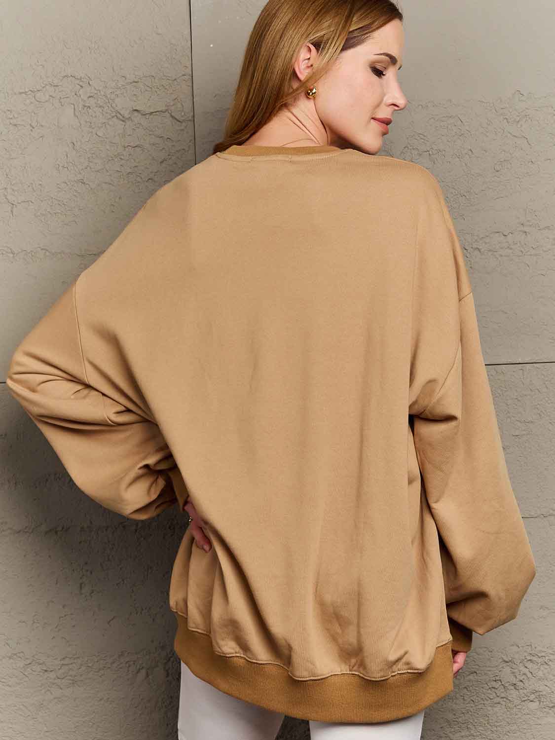 Simply Love Full Size Dropped Shoulder Sweatshirt - Sweatshirt - Camel - Bella Bourget