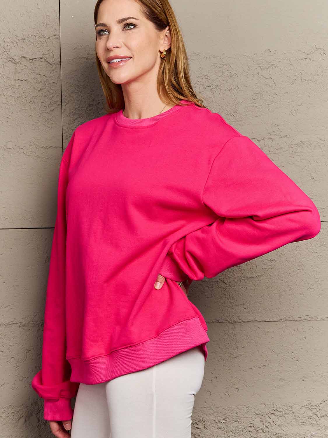 Simply Love Full Size Dropped Shoulder Sweatshirt - Sweatshirt - Hot Pink - Bella Bourget