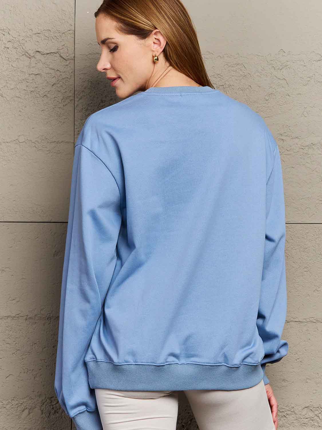 Simply Love Full Size Dropped Shoulder Sweatshirt - Sweatshirt - Misty Blue - Bella Bourget