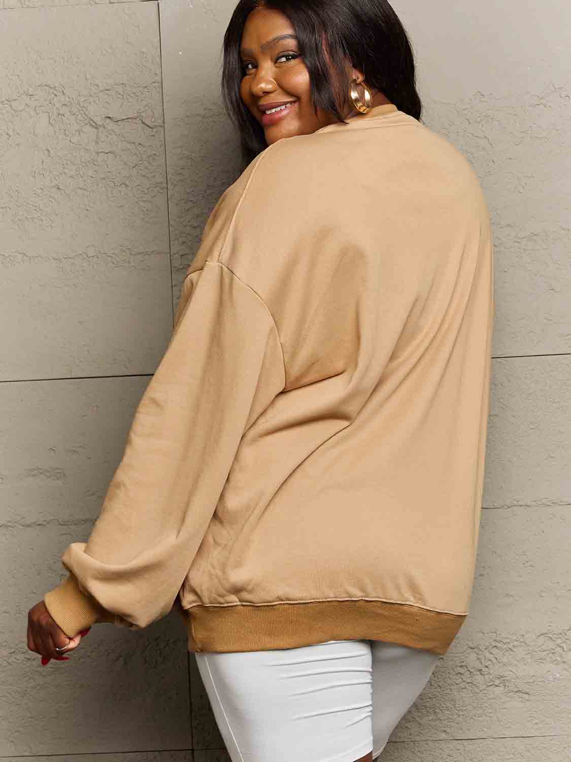 Simply Love Full Size Dropped Shoulder Sweatshirt - Sweatshirt - Camel - Bella Bourget