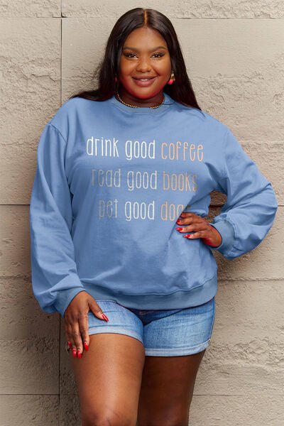 Simply Love Full Size Letter Graphic Round Neck Sweatshirt - Sweater - Misty Blue - Bella Bourget